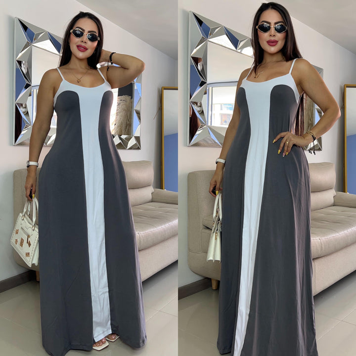 VESTIDO LARGO BICOLOR REF 24185
